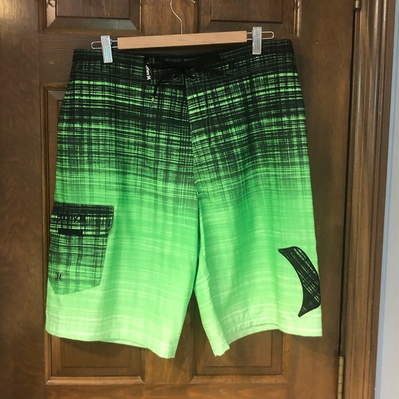 Hurley Green Black Board Shorts 33 
